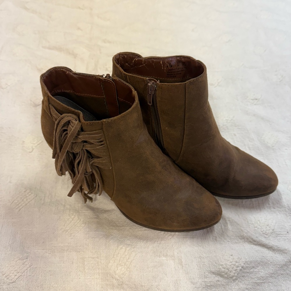 Fergalicious Brown Fringe Ankle Booties 9.5